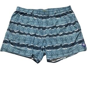 AFTCO Mens XXL Blue Fish Print Swim Trunks Board Shorts Geometric Mesh Lined 2XL